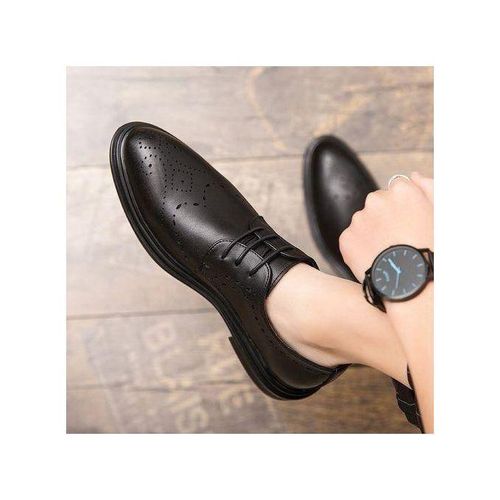 Fashion High Quality Leather Men Formal Shoes Business Office Shoes Social Mens Carved Dress Shoes Black