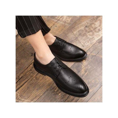 Fashion High Quality Leather Men Formal Shoes Business Office Shoes Social Mens Carved Dress Shoes Black