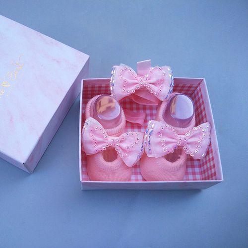 2PcsLot Cute Baby Girl Headband Socks Set Princess Lace Bow