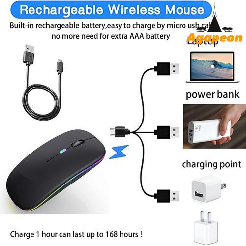 Agapeon Bluetooth + 2.4G Dual-mode Rechargeable Wireless LED Mouse - Black