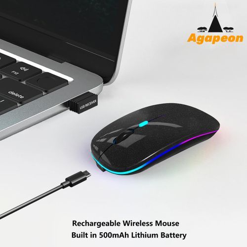 Agapeon Bluetooth + 2.4G Dual-mode Rechargeable Wireless LED Mouse - Black