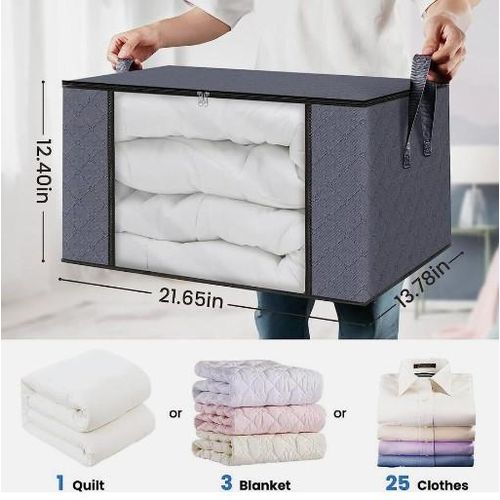 3-Pack Clothes Storage, Foldable Blanket Storage Bags, Storage Containers For Organizing Bedroom, Closet, Clothing, Comforter, Organization And Storage With Lids And Handle, Gray