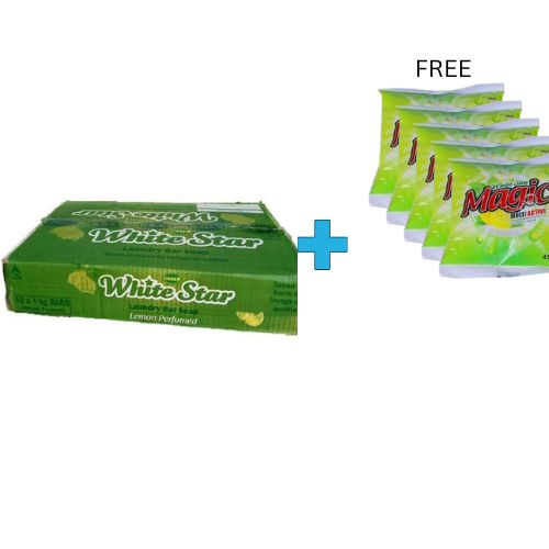 White Star White Star Bar Soap Lemon 1Kg - 10Bars(Carton) + Free Magic Detergent