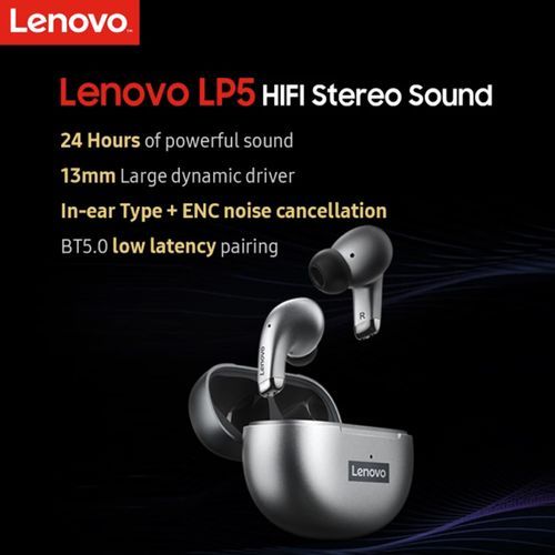 Lenovo LP5 Earbuds Wireless Headsets Bluetooth Earphones Noise Reduction Dynamic Driver Headset - Grey
