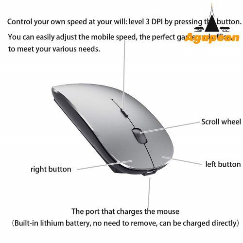 Agapeon Bluetooth + 2.4G Dual-mode Rechargeable Wireless LED Mouse - Grey