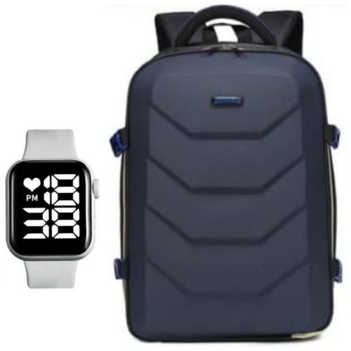 Hard Body Laptop Bag And Free Watch- Navy Blue, Black