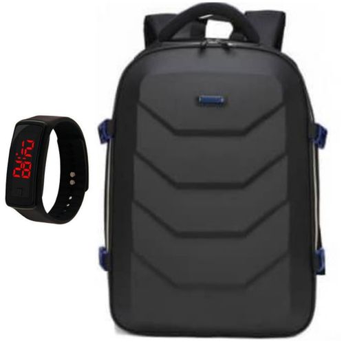 Hard Body Laptop Bag And Free Watch- Navy Blue, Black