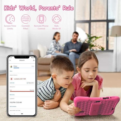 Atom Kids Tablets With 32GB Storage, 2GB RAM, 7 Inch IPS HD Display, Android 12, Quad Core Processor, Kidoz Pre Installed With Kid-Proof Case, Wi-Fi Only - Pink