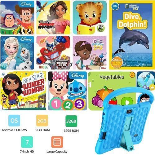 Atom Kids Tablets With 32GB Storage, 2GB RAM, 7 Inch IPS HD Display, Android 12, Quad Core Processor, Kidoz Pre Installed With Kid-Proof Case, Wi-Fi Only - Pink