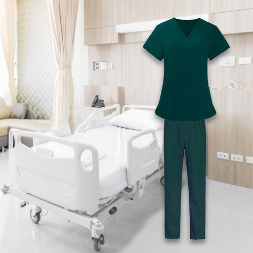 Women Nurse Uniform Short Sleeved Top And Pants  XL Green