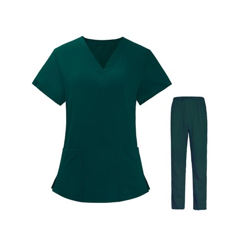 Women Nurse Uniform Short Sleeved Top And Pants  XL Green