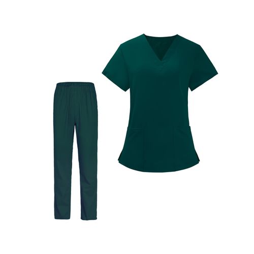 Women Nurse Uniform Short Sleeved Top And Pants  XL Green