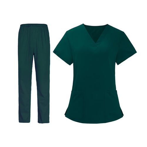 Women Nurse Uniform Short Sleeved Top And Pants  XL Green