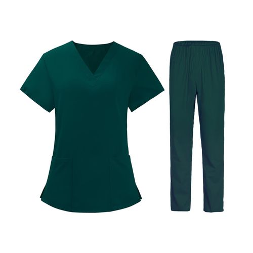 Women Nurse Uniform Short Sleeved Top And Pants  XL Green