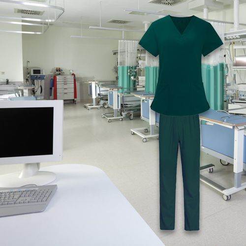 Women Nurse Uniform Short Sleeved Top And Pants  XL Green