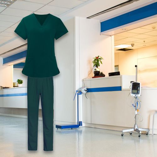 Women Nurse Uniform Short Sleeved Top And Pants  XL Green