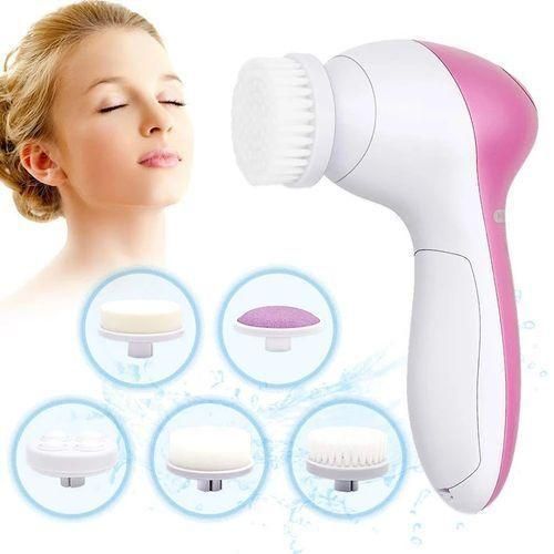 5-in-1 Electric Facial Cleaning Brush - Pink/White