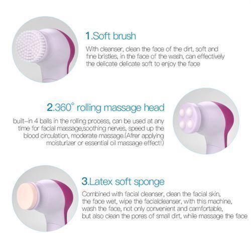 5-in-1 Electric Facial Cleaning Brush - Pink/White
