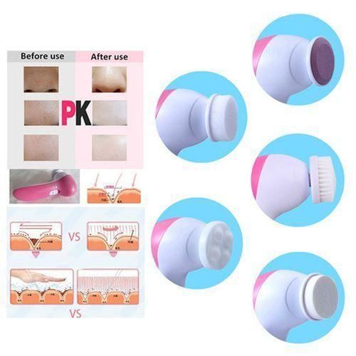 5-in-1 Electric Facial Cleaning Brush - Pink/White
