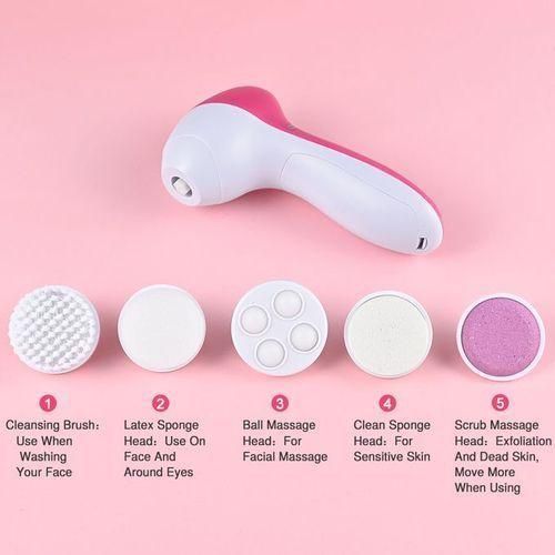 5-in-1 Electric Facial Cleaning Brush - Pink/White