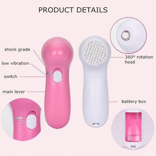 5-in-1 Electric Facial Cleaning Brush - Pink/White