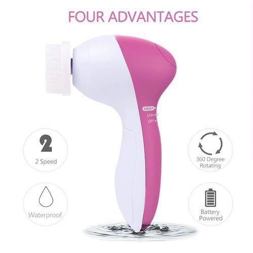 5-in-1 Electric Facial Cleaning Brush - Pink/White