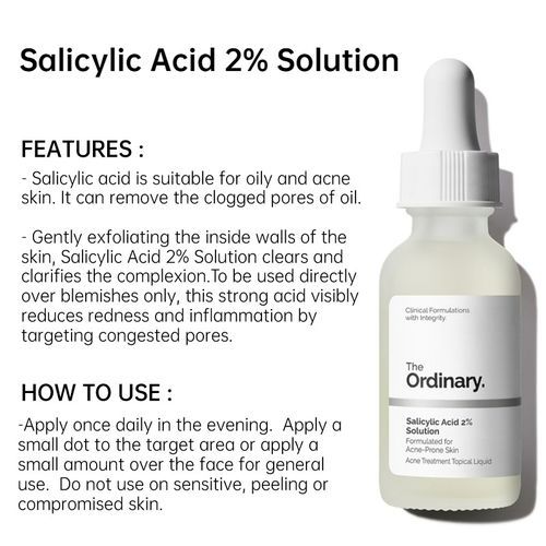 The Ordinary Salicylic Acid 2% Solution Facial Essence Treatment Acne Prone Skin Serum For Face Remover Acne Pimple Mark