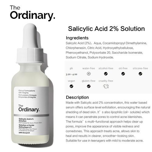 The Ordinary Salicylic Acid 2% Solution Facial Essence Treatment Acne Prone Skin Serum For Face Remover Acne Pimple Mark