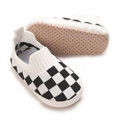 Four Seasons Baby Shoes Soft Bottom Black And White Checkered Men's And Women's Baby Sports Shoes Knitted Non Slip Sneakers