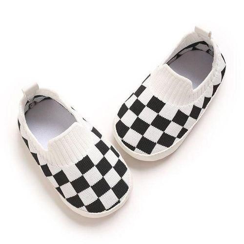 Four Seasons Baby Shoes Soft Bottom Black And White Checkered Men's And Women's Baby Sports Shoes Knitted Non Slip Sneakers