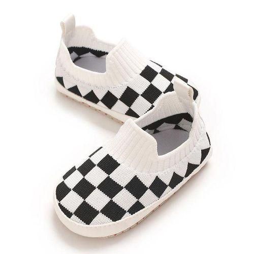 Four Seasons Baby Shoes Soft Bottom Black And White Checkered Men's And Women's Baby Sports Shoes Knitted Non Slip Sneakers