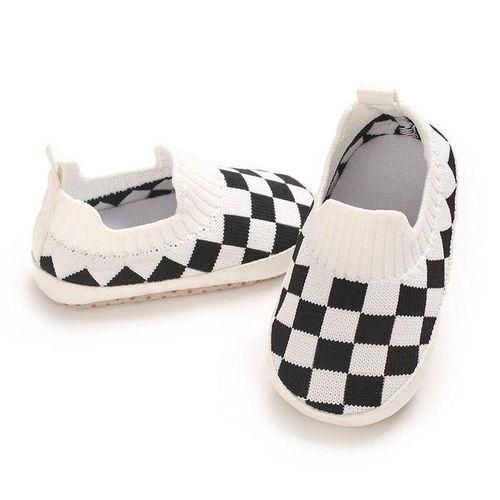 Four Seasons Baby Shoes Soft Bottom Black And White Checkered Men's And Women's Baby Sports Shoes Knitted Non Slip Sneakers