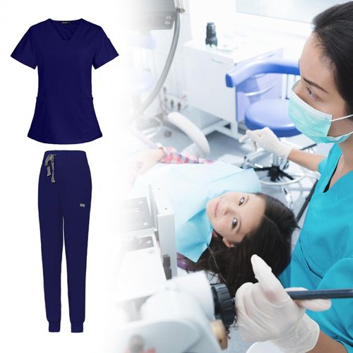Nursing Scrubs Uniform Soft Top Pants Set For S Navy Blue