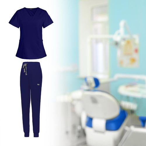 Nursing Scrubs Uniform Soft Top Pants Set For S Navy Blue