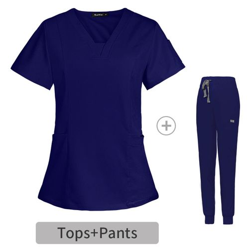 Nursing Scrubs Uniform Soft Top Pants Set For S Navy Blue