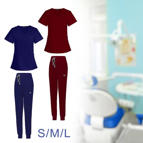 Nursing Scrubs Uniform Soft Top Pants Set For S Navy Blue