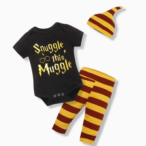 Fashion Letter Print 3 Pieces Unisex New Born Baby Receiving Sets-Baby Jumpsuit+Baby Hat +Baby  Pants