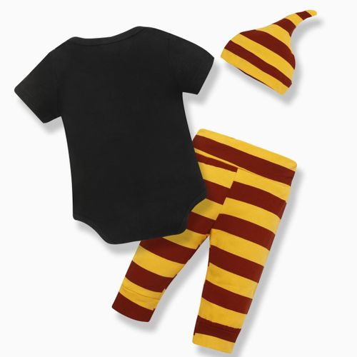 Fashion Letter Print 3 Pieces Unisex New Born Baby Receiving Sets-Baby Jumpsuit+Baby Hat +Baby  Pants