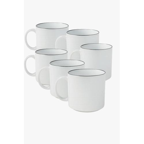 Sawa Set of Porcelain Glazed White cups with Black Rim- 6 Pieces A001-28