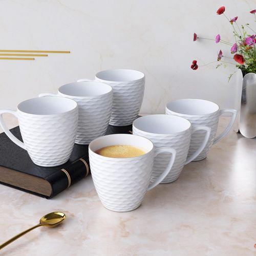 Sundabest White Ceramic Tea Mugs-6Pcs