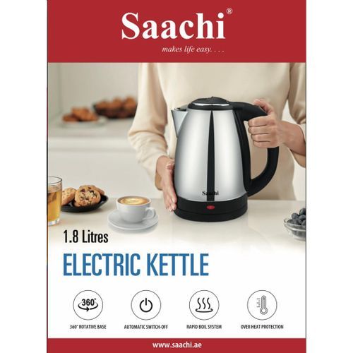 Saachi Original 2L Stainless Electric Kettle - Silver, Black(1 YR WRTY)