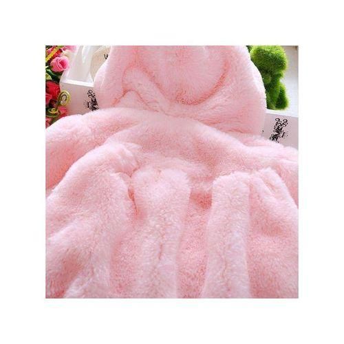 Female Baby Cartoon Rabbit Ears Shape Hooded Imitation Rabbit Fur Shawl Coat, Kid Size:80cmPink