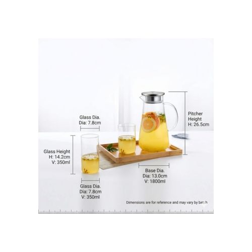 Deli Clear Glass Jug Set-1L Jug + 6 Drinking Glasses.