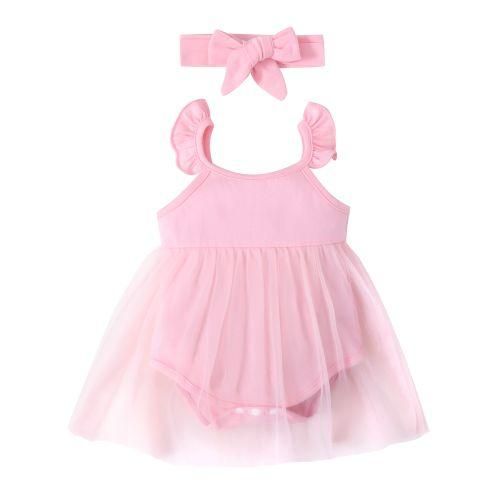 0-18months newborn baby girl princess dress summer romper headband-pink