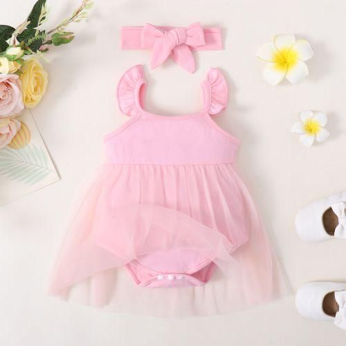 0-18months newborn baby girl princess dress summer romper headband-pink