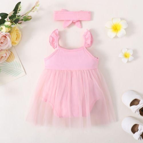 0-18months newborn baby girl princess dress summer romper headband-pink