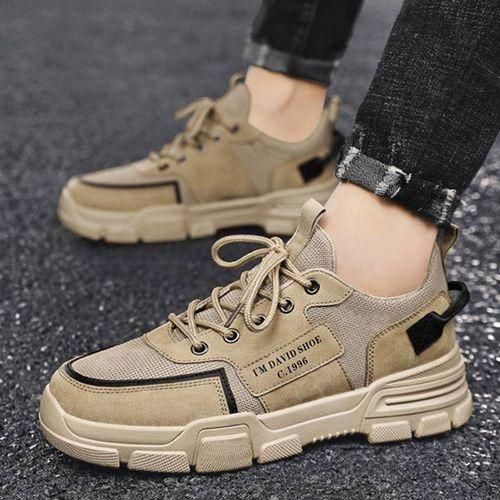 Men's Sneakers Canvas Shoes Low Top Outdoor Walking Shoes-Beige