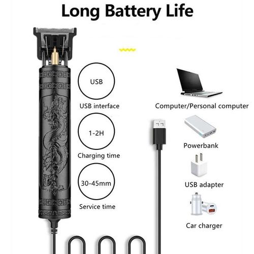 Rechargeable Metal Simple Style Hair Clipper Black