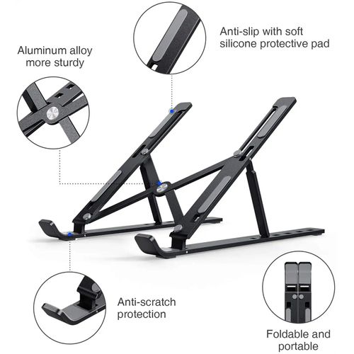 RichRipple Aluminum Portable Laptop Stand 6-hole Adjustable Height Foldable Laptop Stand-Silver
