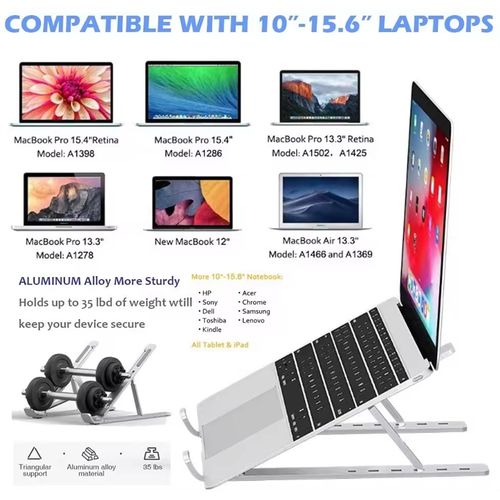 RichRipple Aluminum Portable Laptop Stand 6-hole Adjustable Height Foldable Laptop Stand-Silver